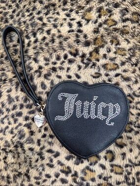 Y2K Juicy Couture Black Heart Wristlet with Rhinestone embellishments